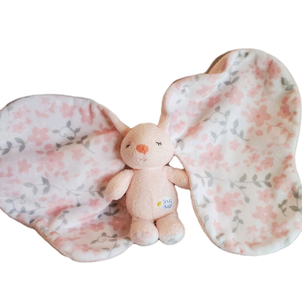 Kids Preferred Snug Hugs Pink Bunny Security‎ Blanket Baby Lovey Big Floral Ears